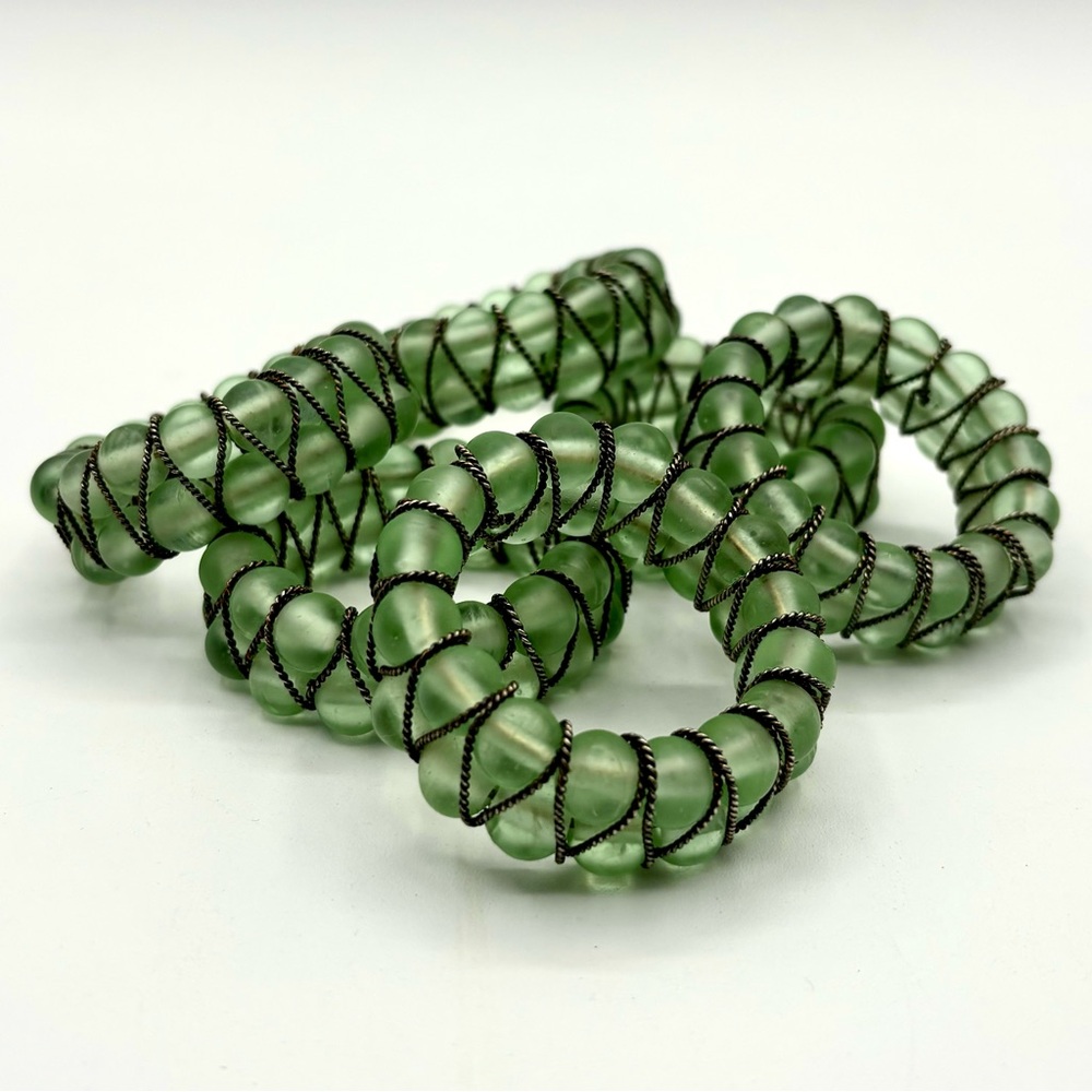 Beaded Napkin Rings in Sea Glass Green Color - Set of 6